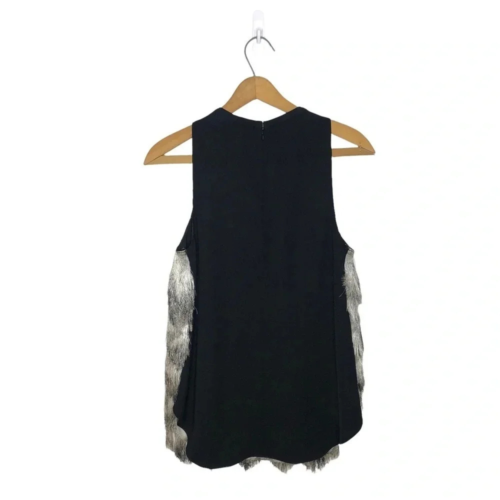 Sachin + Babi Black White Eyelash Fringe Sleeveless Blouse Top Size S - Picture 6 of 11